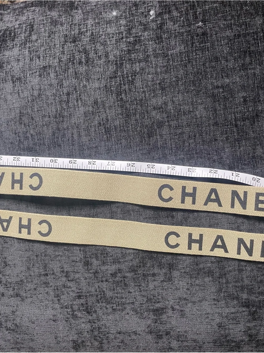 CHANEL Beige Logo Webbing Suspenders with Black Leather Connector